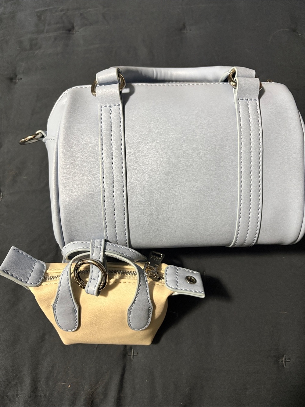 Steve Madden Pale Blue Mini Satchel with Cream Charm Pouch - Picture 4 of 6